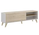 Meuble TV 1 Porte Coloris Blanc/naturel - Longueur 155 X Hauteur 47 X Profondeur 43 Cm