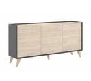 Buffet Meuble De Rangement 3 Portes Coloris Graphite/naturel - L. 155 X H. 75 X P. 43 Cm