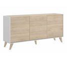 Buffet Meuble De Rangement 3 Portes Coloris Blanc/naturel - L. 155 X H. 75 X P. 43 Cm