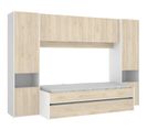 Lit Enfant Gigogne 90 X 190 Cm Coloris Blanc /chêne + Armoire - L. 302 X H. 203 X P. 97 Cm