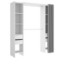 Armoire Dressing Extensible Avec Rideau + 4 Tiroirs Coloris Blanc - L. 100-180 X H. 203 X P. 50 Cm