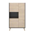 Buffet Meuble De Rangement 3 Portes Coloris Graphite/naturel - L. 81 X H. 135 X P. 43 Cm