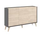 Buffet Meuble De Rangement 3 Portes Coloris Graphite/naturel - L. 155 X H. 75 X P. 43 Cm