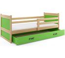 Lit Enfant Rico 200x90 Avec Matelas Sommier Et Tiroir En Pin Naturel+vert