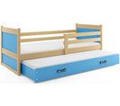 Lit Gigogne Rico 190x90 Avec 2 Matelas Sommiers Et Tiroir-lit En Pin Naturel+bleu