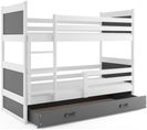 Lit Superposé Rico 160x80 Avec Matelas Sommiers Et Tiroir En Blanc+gris