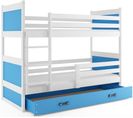 Lit Superposé Rico 160x80 Avec Matelas Sommiers Et Tiroir En Blanc+bleu