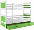 Lit Superposé Rico 160x80 Avec Matelas Sommiers Et Tiroir En Blanc+vert