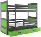 Lit Superposé Rico 160x80 Avec Matelas Sommiers Et Tiroir En Gris+vert