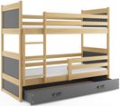 Lit Superposé Rico 160x80 Avec Matelas Sommiers Et Tiroir En Pin+gris