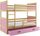 Lit Superposé Rico 160x80 Avec Matelas Sommiers Et Tiroir En Pin+rose