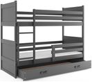 Lit Superposé Rico 190x90 Avec Matelas Sommiers Et Tiroir En Gris+gris