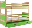 Lit Superposé Rico 190x90 Avec Matelas Sommiers Et Tiroir En Pin+vert