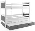 Lit Superposé Rico 3 Places 160x80 Avec 3 Matelas De Mousse 7cm Et Sommiers En Blanc+gris