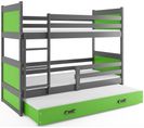 Lit Superposé Rico 3 Places 160x80 Avec 3 Matelas De Mousse 7cm Et Sommiers En Gris+vert