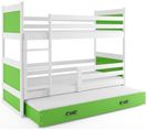 Lit Superposé Rico 3 Places 190x90 Avec 3 Matelas De Mousse 7cm Et Sommiers En Blanc+vert