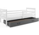 Lit Enfant Eryk 200x90 Avec Sommier, Matelas Et Tiroir En Blanc+gris