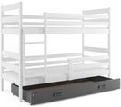 Lit Superposé Eryk 160x80 Avec Matelas Sommiers Et Tiroir En Blanc+gris