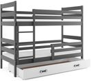 Lit Superposé Eryk 190x80 Avec Matelas Sommiers Et Tiroir En Gris+blanc