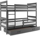 Lit Superposé Eryk 190x80 Avec Matelas Sommiers Et Tiroir En Gris+gris