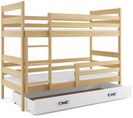 Lit Superposé Eryk 190x80 Avec Matelas Sommiers Et Tiroir En Pin+blanc