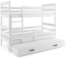 Lit Superposé Eryk 3 Places En 160x80 Avec Matelas Et Sommiers En Blanc+blanc