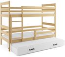 Lit Superposé Eryk 3 Places En 160x80 Avec Matelas Et Sommiers En Pin+blanc