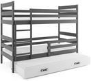 Lit Superposé Eryk 3 Places En 190x80 Avec Matelas Et Sommiers En Gris+blanc