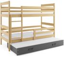 Lit Superposé Eryk 3 Places En 190x90 Avec Matelas Et Sommiers En Pin+gris