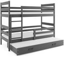 Lit Superposé Eryk 3 Places En 200x90 Avec Matelas Et Sommiers En Gris+gris