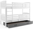 Lit Superposé Quba 190x90 Avec Matelas Sommiers Et Tiroir En Blanc+gris