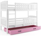 Lit Superposé Quba 190x90 Avec Matelas Sommiers Et Tiroir En Blanc+rose