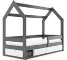 Lit Enfant Cabane 80x160 Avec Sommier à Lattes Et Coffre Sous Le Lit (gris) façade interchangeable