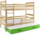 Lit Superposé Eryk 3 Places En 190x90 Avec Matelas Et Sommiers En Pin+vert