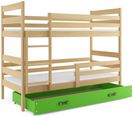 Lit Superposé Eryk 190x90 Avec Matelas Sommiers Et Tiroir En Pin+vert