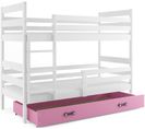 Lit Superposé Eryk 160x80 Avec Matelas Sommiers Et Tiroir En Blanc+rose