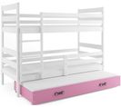 Lit Superposé Eryk 3 Places En 160x80 Avec Matelas Et Sommiers En Blanc+rose