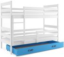 Lit Superposé Eryk 200x90 Avec Matelas Sommiers Et Tiroir En Blanc+bleu