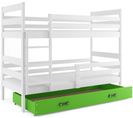 Lit Superposé Eryk 200x90 Avec Matelas Sommiers Et Tiroir En Blanc+vert