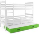 Lit Superposé Eryk 3 Places En 200x90 Avec Matelas Et Sommiers En Blanc+vert