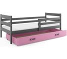 Lit Enfant Eryk 190x80 Avec Sommier, Matelas Et Tiroir En Gris+rose