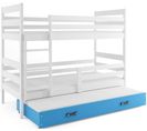 Lit Superposé Eryk 3 Places En 190x80 Avec Matelas Et Sommiers En Blanc+bleu