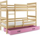 Lit Superposé Eryk 200x90 Avec Matelas Sommiers Et Tiroir En Pin+rose