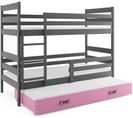 Lit Superposé Eryk 3 Places En 190x80 Avec Matelas Et Sommiers En Gris+rose