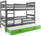 Lit Superposé Eryk 3 Places En 190x80 Avec Matelas Et Sommiers En Gris+vert