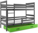 Lit Superposé Eryk 190x80 Avec Matelas Sommiers Et Tiroir En Gris+vert