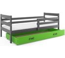 Lit Enfant Eryk 200x90 Avec Sommier, Matelas Et Tiroir En Gris+vert