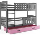 Lit Superposé Quba 190x80 Avec Matelas Sommiers Et Tiroir En Gris+rose