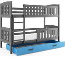 Lit Superposé Quba 190x90 Avec Matelas Sommiers Et Tiroir En Gris+bleu