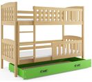 Lit Superposé Quba 190x80 Avec Matelas Sommiers Et Tiroir En Pin+vert